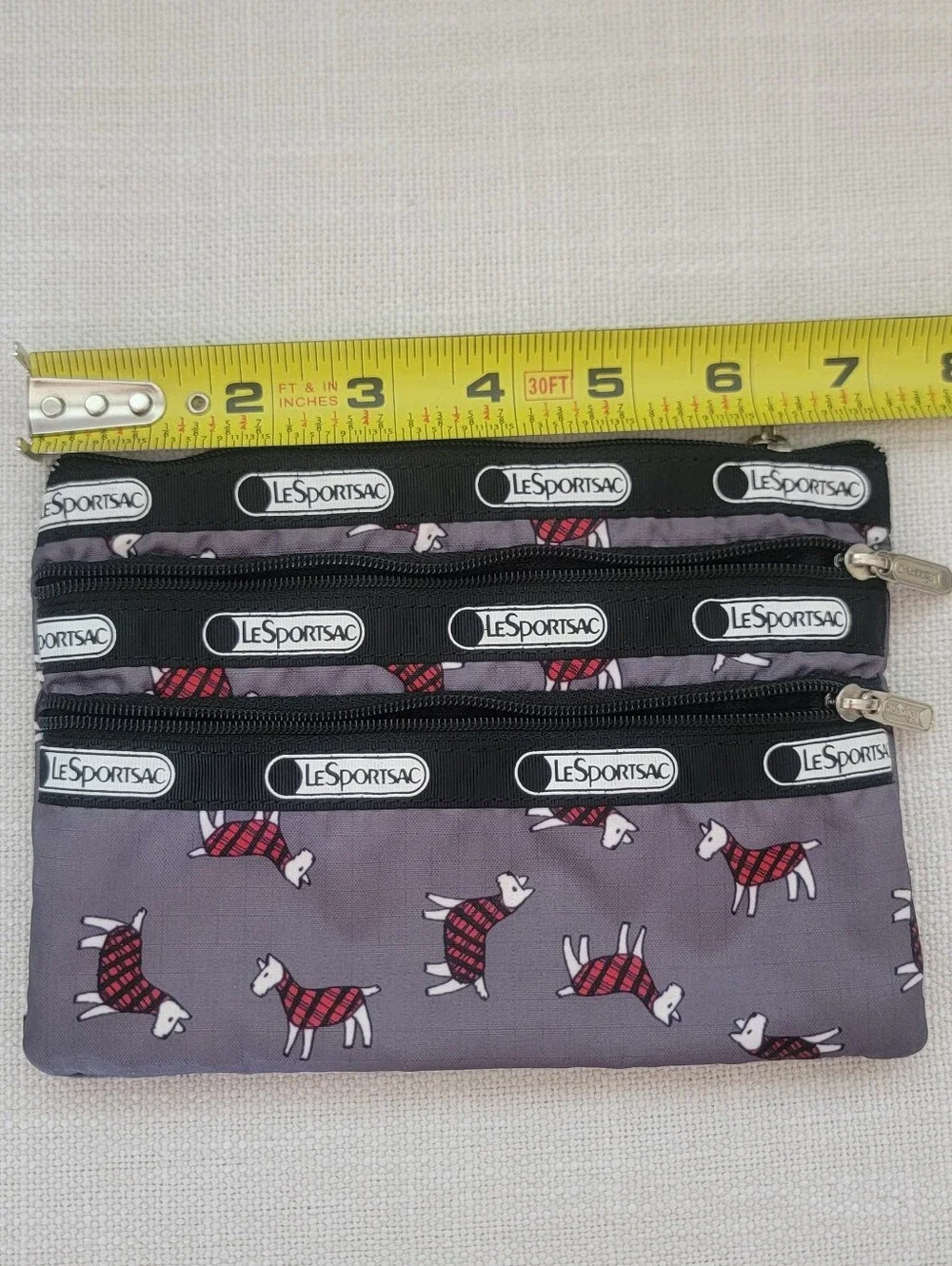 LeSportsac Gray Triple-Zip Pouch with Terrier Toss Print!